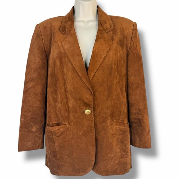 Lord & Taylor Jackets & Blazers - Lord & Taylor Petites Womens Brown Silky Pig Suede Blazer Jacket Lined Size 6